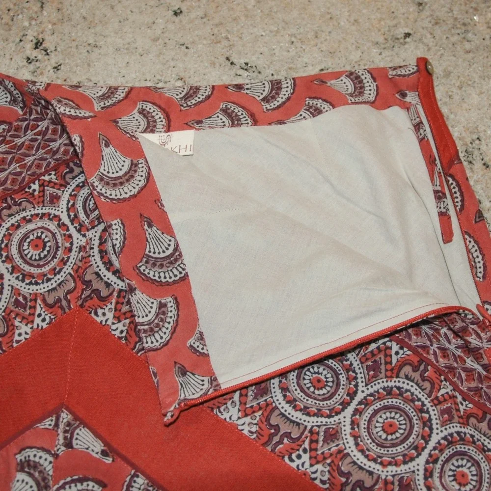 ANOKHI Women's Medium Lined Skirt 100% Cotton Rust Boho Hippie Chic - Picture 4 of 10